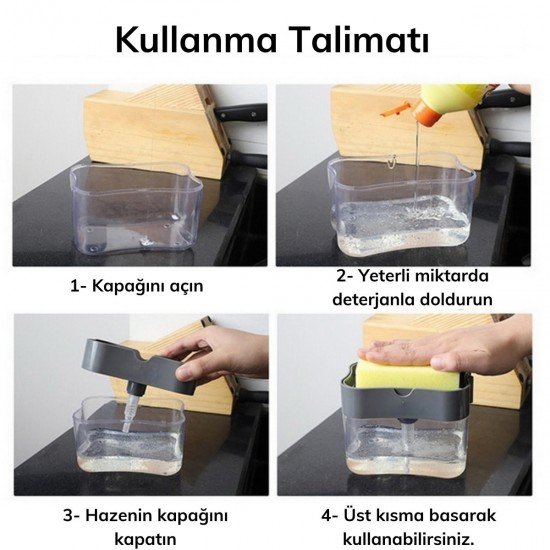İkisi Bir Arada Basmalı Pratik Sıvı Sabunluk Pompası ve Bulaşık Yıkama Süngeri Haznesi İkisi Bir Arada Basmalı Pratik Sıvı Sabunluk Pompası ve Bulaşık Yıkama Süngeri Haznesi