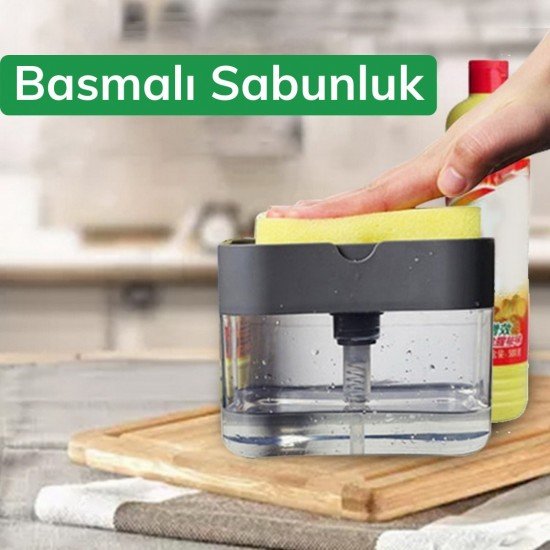 İkisi Bir Arada Basmalı Pratik Sıvı Sabunluk Pompası ve Bulaşık Yıkama Süngeri Haznesi İkisi Bir Arada Basmalı Pratik Sıvı Sabunluk Pompası ve Bulaşık Yıkama Süngeri Haznesi