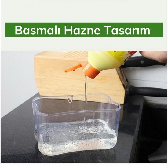 İkisi Bir Arada Basmalı Pratik Sıvı Sabunluk Pompası ve Bulaşık Yıkama Süngeri Haznesi İkisi Bir Arada Basmalı Pratik Sıvı Sabunluk Pompası ve Bulaşık Yıkama Süngeri Haznesi