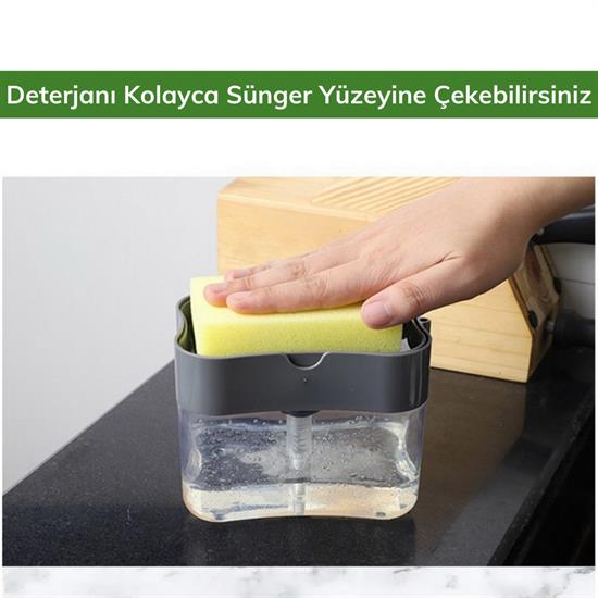 İkisi Bir Arada Basmalı Pratik Sıvı Sabunluk Pompası ve Bulaşık Yıkama Süngeri Haznesi İkisi Bir Arada Basmalı Pratik Sıvı Sabunluk Pompası ve Bulaşık Yıkama Süngeri Haznesi