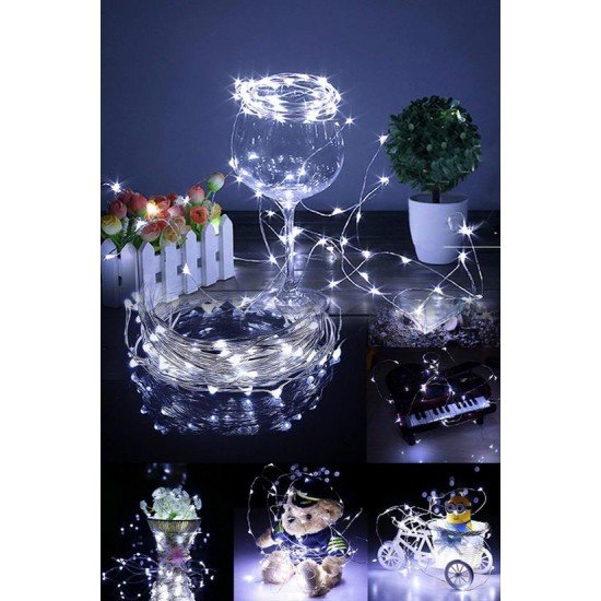 Pilli 5 metre Dekoratif Peri Led Beyaz Aydınlatma Süsleme Lambası