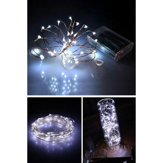 Pilli 5 metre Dekoratif Peri Led Beyaz Aydınlatma Süsleme Lambası