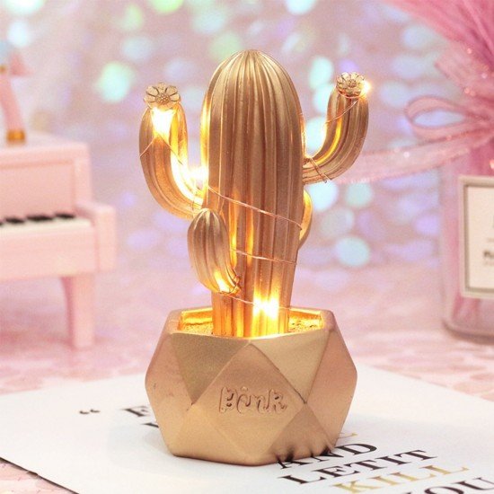 Led Işıklı Sevimli Kaktüs Dekoratif Masa Lambası Mini Biblo Gece Lambası-GOLD Led Işıklı Sevimli Kaktüs Dekoratif Masa Lambası Mini Biblo Gece Lambası-GOLD