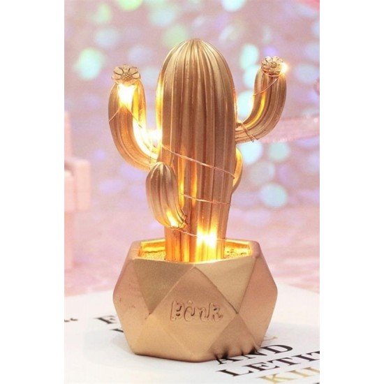 Led Işıklı Sevimli Kaktüs Dekoratif Masa Lambası Mini Biblo Gece Lambası-GOLD Led Işıklı Sevimli Kaktüs Dekoratif Masa Lambası Mini Biblo Gece Lambası-GOLD