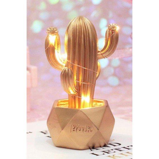 Led Işıklı Sevimli Kaktüs Dekoratif Masa Lambası Mini Biblo Gece Lambası-GOLD Led Işıklı Sevimli Kaktüs Dekoratif Masa Lambası Mini Biblo Gece Lambası-GOLD