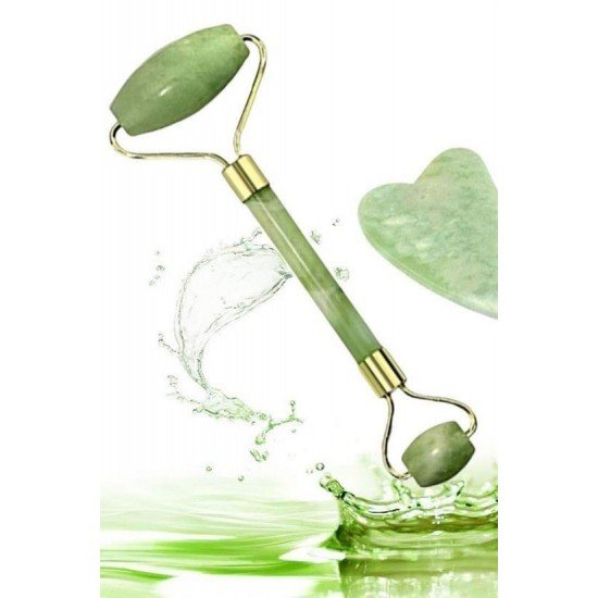 Çift Taraflı 2li Cilt Yüz Masaj Aleti Jade Roller Yeşim  Taşı Seti