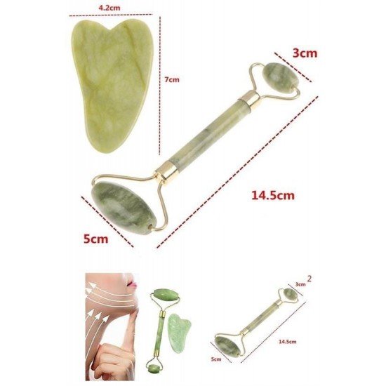 Çift Taraflı 2li Cilt Yüz Masaj Aleti Jade Roller Yeşim  Taşı Seti