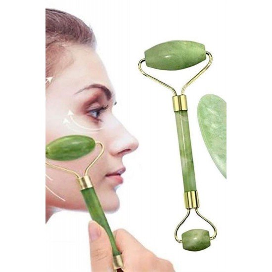 Çift Taraflı 2li Cilt Yüz Masaj Aleti Jade Roller Yeşim  Taşı Seti