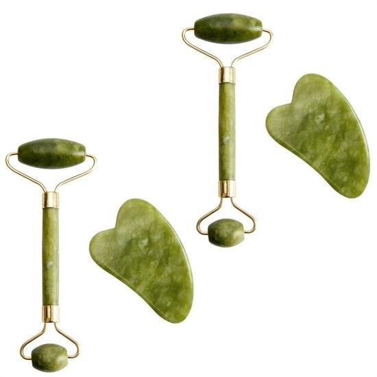 Çift Taraflı 2li Cilt Yüz Masaj Aleti Jade Roller Yeşim  Taşı Seti