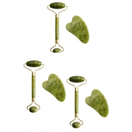 Çift Taraflı 2li Cilt Yüz Masaj Aleti Jade Roller Yeşim  Taşı Seti