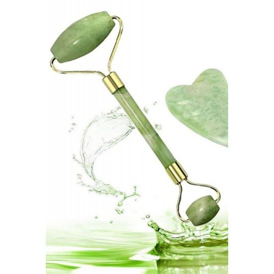 Çift Taraflı 2li Cilt Yüz Masaj Aleti Jade Roller Yeşim  Taşı Seti