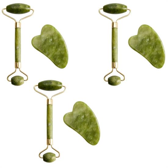 Çift Taraflı 2li Cilt Yüz Masaj Aleti Jade Roller Yeşim  Taşı Seti