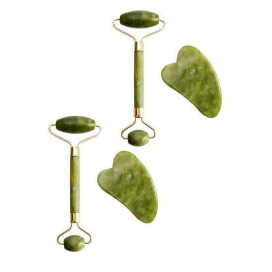 Çift Taraflı 2li Cilt Yüz Masaj Aleti Jade Roller Yeşim  Taşı Seti