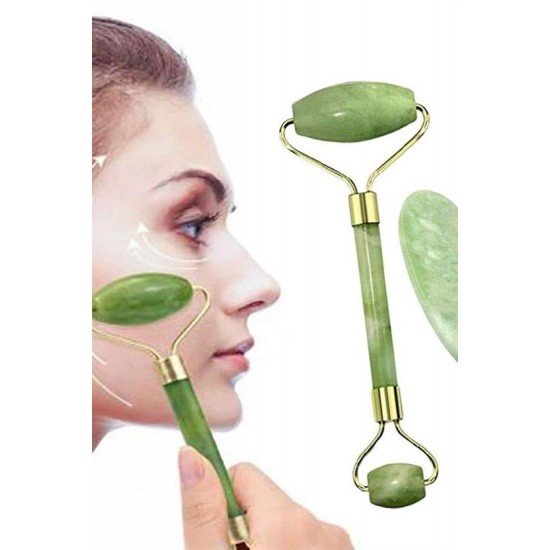 Çift Taraflı 2li Cilt Yüz Masaj Aleti Jade Roller Yeşim  Taşı Seti