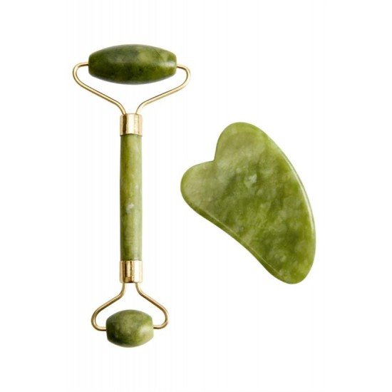 Çift Taraflı 2li Cilt Yüz Masaj Aleti Jade Roller Yeşim  Taşı Seti