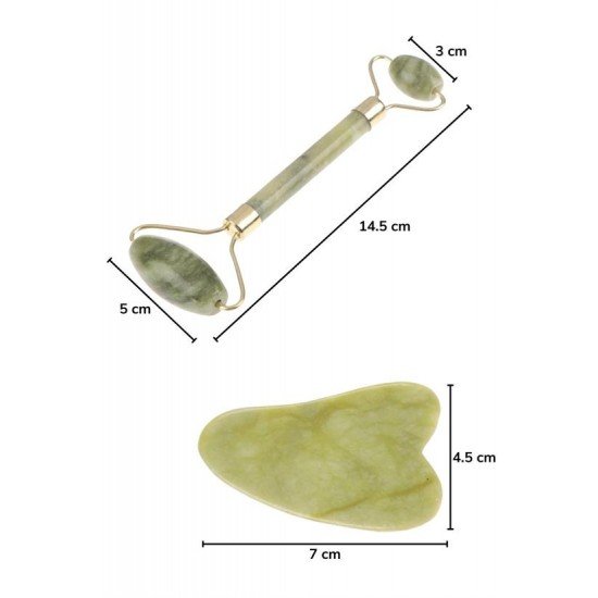 Çift Taraflı 2li Cilt Yüz Masaj Aleti Jade Roller Yeşim  Taşı Seti