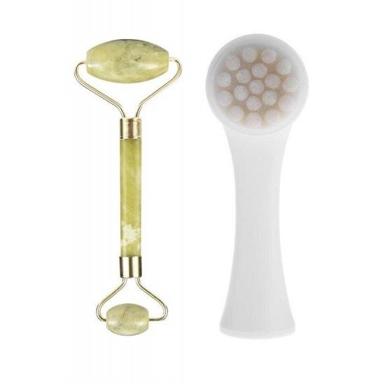 2li Set Çift Taraflı Cilt Temizleme Fırçası ve Yeşim Taşı Çift Taraflı Cilt Masaj Aleti