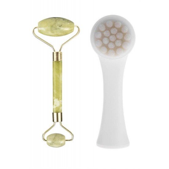 2li Set Çift Taraflı Cilt Temizleme Fırçası ve Yeşim Taşı Çift Taraflı Cilt Masaj Aleti