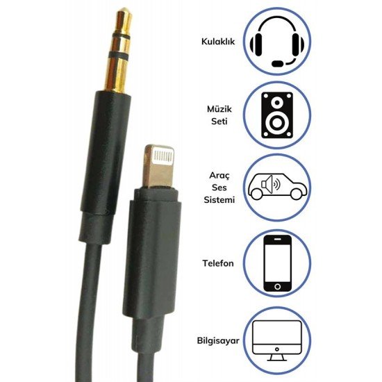 Aux Araç Dönüştürücü Ses Kablosu 3.5 mm Jack Girişli