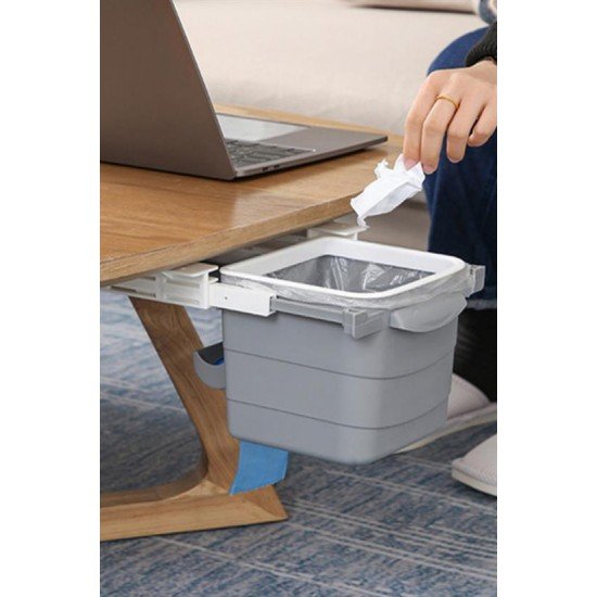 Mini Masa Çöp Kovası Plastik Tezgah Altı Geri Çekilebilir Yapışkanlı Görünmez Bölme Pratik