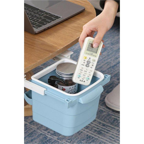 Mini Masa Çöp Kovası Plastik Tezgah Altı Geri Çekilebilir Yapışkanlı Görünmez Bölme Pratik