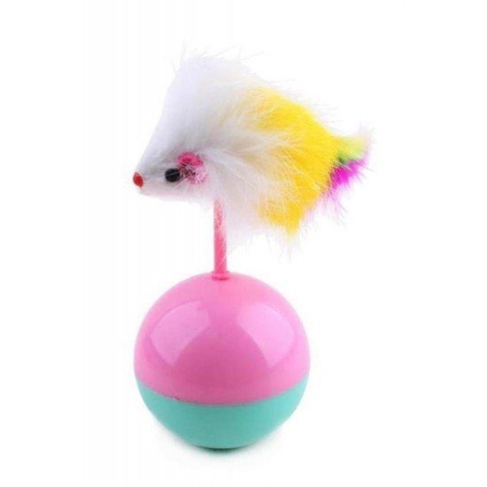 Kedi Oyun Topu Tüylü Fareli Hacı Yatmaz Eğitici Yavru Kedi Fare Kovalama Oyuncağı