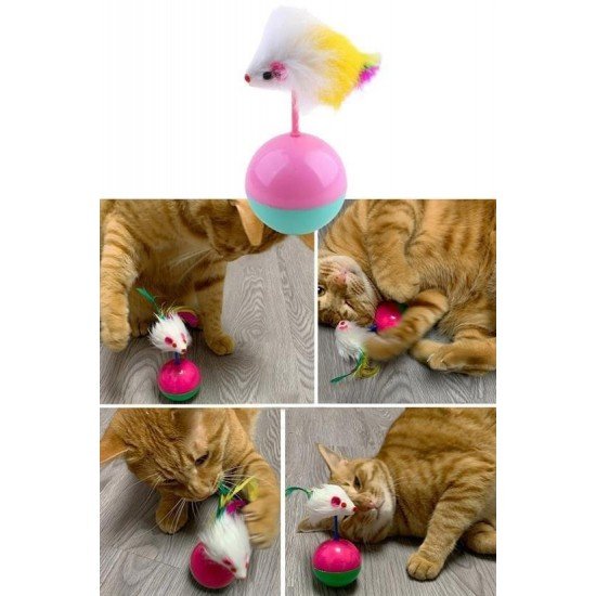 Kedi Oyun Topu Tüylü Fareli Hacı Yatmaz Eğitici Yavru Kedi Fare Kovalama Oyuncağı