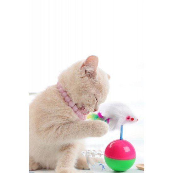 Kedi Oyun Topu Tüylü Fareli Hacı Yatmaz Eğitici Yavru Kedi Fare Kovalama Oyuncağı