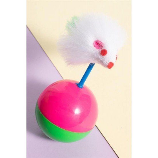 Kedi Oyun Topu Tüylü Fareli Hacı Yatmaz Eğitici Yavru Kedi Fare Kovalama Oyuncağı