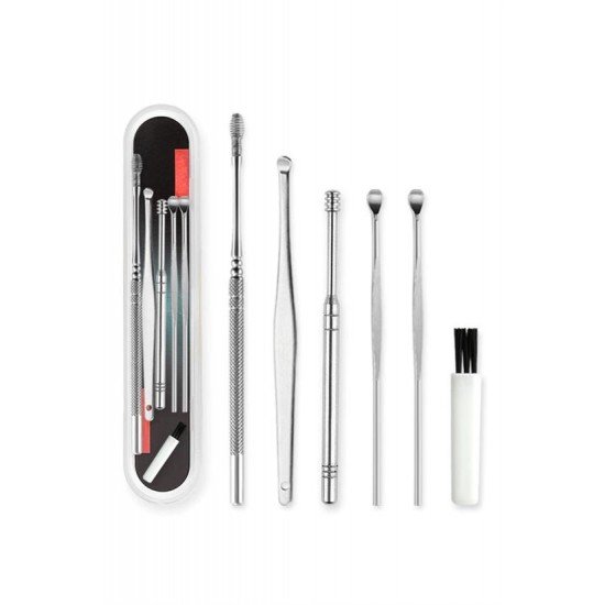 6 Parça Paslanmaz Çelik Kulak Balmumu Toplayıcı Çıkarıcı Temizleyici Bakımı Çubuk Seti