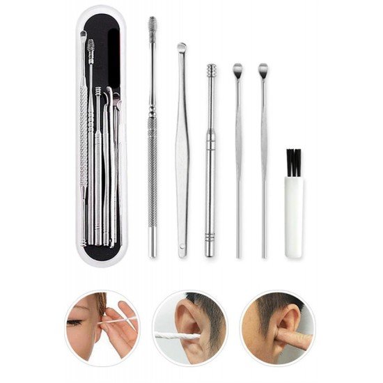 6 Parça Paslanmaz Çelik Kulak Balmumu Toplayıcı Çıkarıcı Temizleyici Bakımı Çubuk Seti
