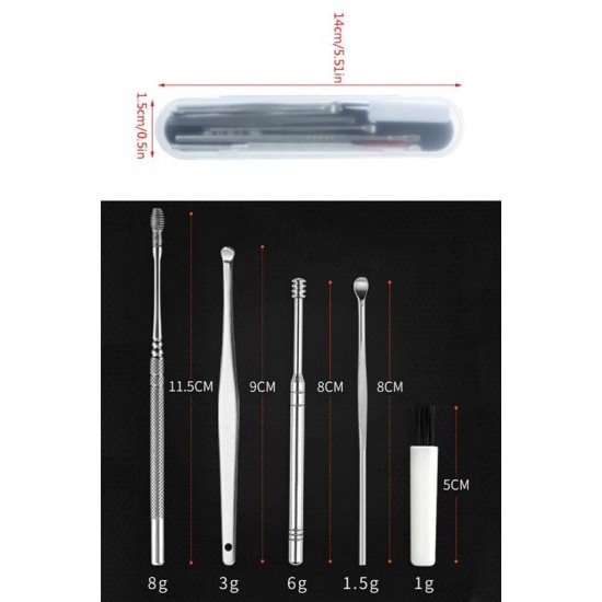 6 Parça Paslanmaz Çelik Kulak Balmumu Toplayıcı Çıkarıcı Temizleyici Bakımı Çubuk Seti