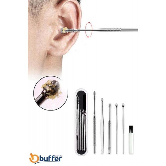 6 Parça Paslanmaz Çelik Kulak Balmumu Toplayıcı Çıkarıcı Temizleyici Bakımı Çubuk Seti