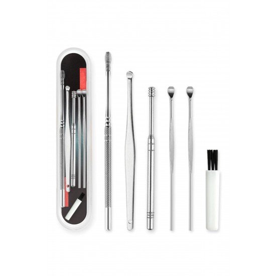 6 Parça Paslanmaz Çelik Kulak Balmumu Toplayıcı Çıkarıcı Temizleyici Bakımı Çubuk Seti