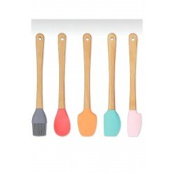 5'li Renkli Ahşap Saplı Silikon Uçlu Spatula Fırçalı Kaşık Seti -Yemek Hazırlık Seti 21 Cm 5'li Renkli Ahşap Saplı Silikon Uçlu Spatula Fırçalı Kaşık Seti -Yemek Hazırlık Seti 21 Cm