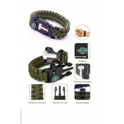 Düdük Çakı Pusula Çakmaktaşı Paraşüt İpi Hayatta Kalma Bilekliği 