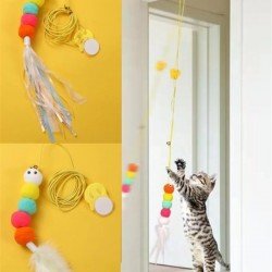 Elastik Tırtıl Kedi Oyuncağı Vantuzlu Lastikli Kedi Kelebek Yakalama Egzersiz Oyuncağı