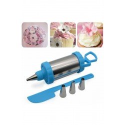 Paslanmaz Çelik Krema Pompası – 4 Uçlu Pasta Kek Süsleme Krema Şekillendirme Spatula Aparatı Seti Paslanmaz Çelik Krema Pompası – 4 Uçlu Pasta Kek Süsleme Krema Şekillendirme Spatula Aparatı Seti