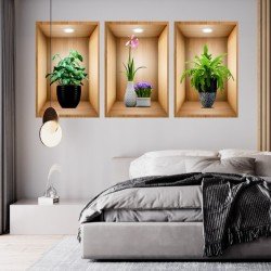 3D Çiçek Vazo Duvar Sticker 3 lü Set Kahverengi Fon 3D Çiçek Vazo Duvar Sticker 3 lü Set Kahverengi Fon