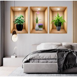 3D Çiçek Vazo Duvar Sticker 3 lü Set Kahverengi Fon 3D Çiçek Vazo Duvar Sticker 3 lü Set Kahverengi Fon