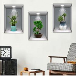 3D Çiçek Vazo Duvar Sticker 3 lü Set GRİ Fon 3D Çiçek Vazo Duvar Sticker 3 lü Set GRİ Fon