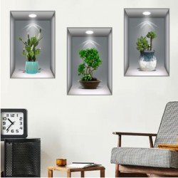 3D Çiçek Vazo Duvar Sticker 3 lü Set GRİ Fon 3D Çiçek Vazo Duvar Sticker 3 lü Set GRİ Fon