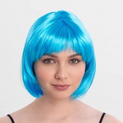 Turkuaz Açık Mavi Renk Düz Kesim Kısa Küt Parti Peruğu Turkuaz Açık Mavi Renk Düz Kesim Kısa Küt Parti Peruğu