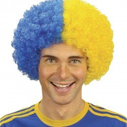 Sarı Lacivert Kıvırcık Afro Bonus Peruk Taraftar Bonus Saç Sarı Lacivert Kıvırcık Afro Bonus Peruk Taraftar Bonus Saç