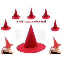 Kırmızı Renk Keçe Cadı Şapkası Yetişkin Çocuk Uyumlu 6 Adet Kırmızı Renk Keçe Cadı Şapkası Yetişkin Çocuk Uyumlu 6 Adet
