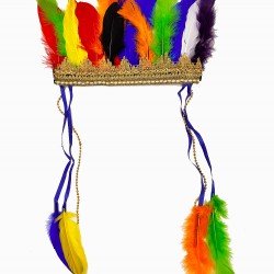 Rengarenk Tüylerle İşlenmiş Lastikli Kızılderili Başlığı 