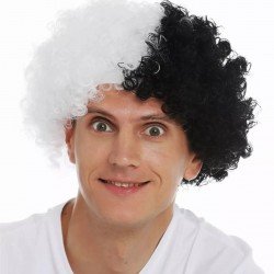 Siyah Beyaz Kıvırcık Afro Bonus Peruk Taraftar Bonus Saç Siyah Beyaz Kıvırcık Afro Bonus Peruk Taraftar Bonus Saç