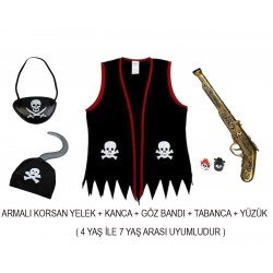 Korsan Seti Korsan Yelek Kanca Göz Bandı Yüzük ve Tabanca Seti 4-7 Yaş Korsan Seti Korsan Yelek Kanca Göz Bandı Yüzük ve Tabanca Seti 4-7 Yaş
