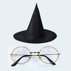 Harry Potter Büyücü Şapkası ve Metal Çerçeveli Büyücü Gözlüğü  Harry Potter Büyücü Şapkası ve Metal Çerçeveli Büyücü Gözlüğü