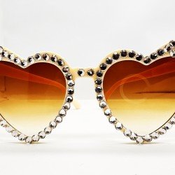 Krem Renk Taşlı Kalp Şekilli Gelin Gözlüğü Bride Gözlüğü 